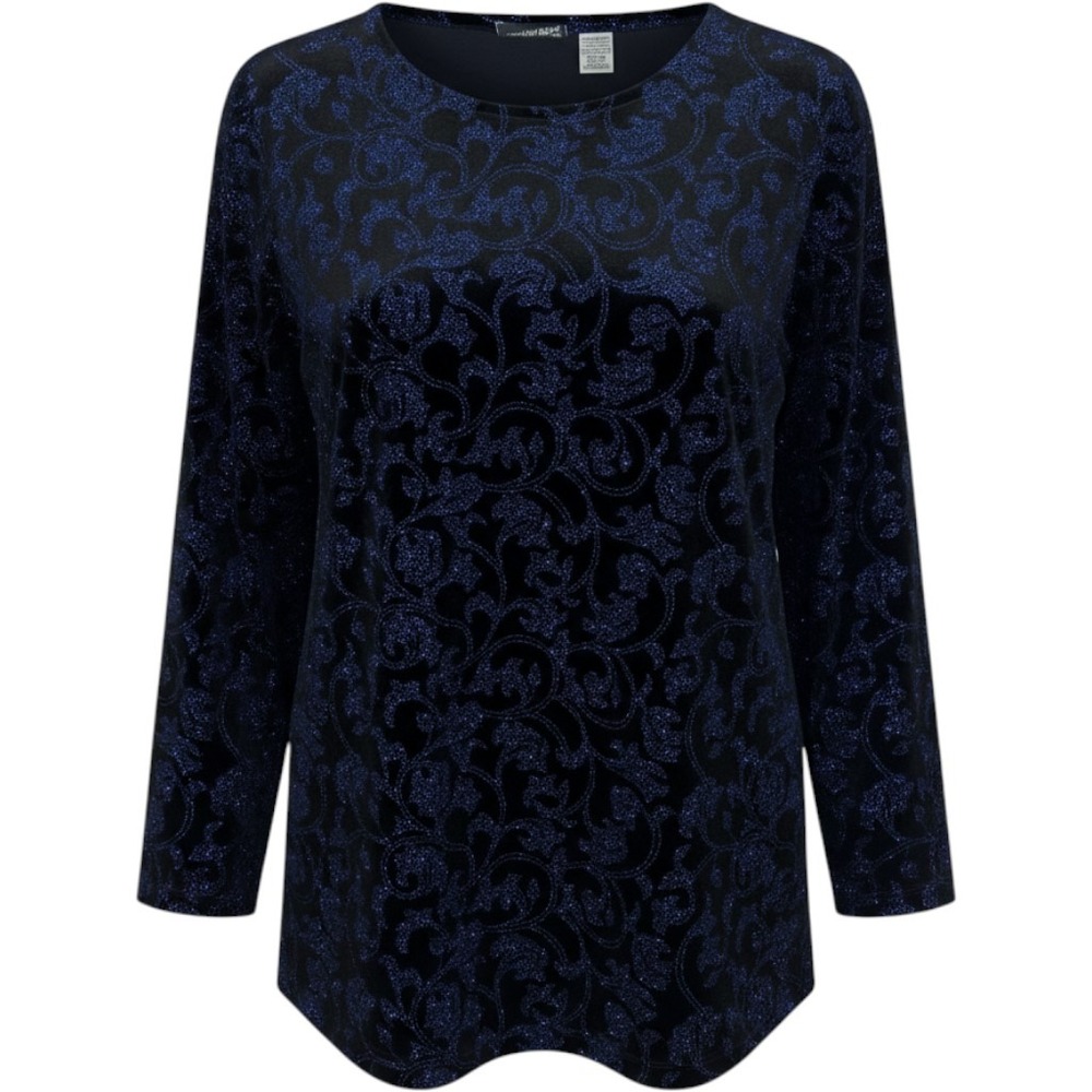 Vintage Fashion Bug Womens Plus 18/20W Blue Glitter Swirl Velvet Long Sleeve Top